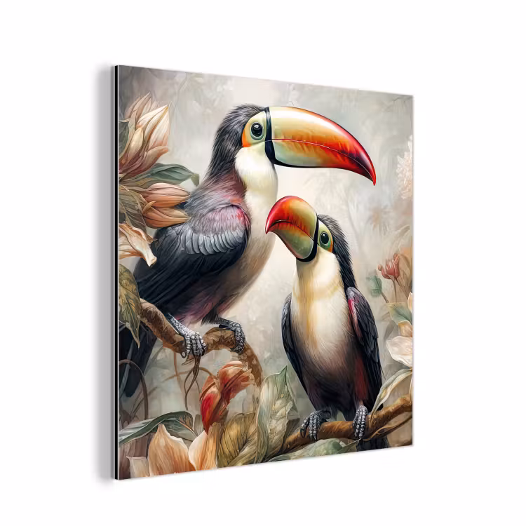 Toekan - Vogels - Bloemen - Jungle aluminium wit klein -3d