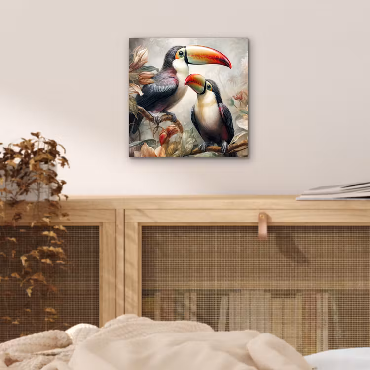 Toekan - Vogels - Bloemen - Jungle aluminium wit klein -sfeer3