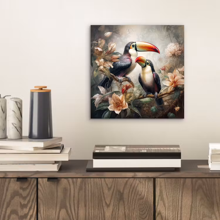Toekan - Vogels - Bloemen - Jungle aluminium wit klein -sfeer1