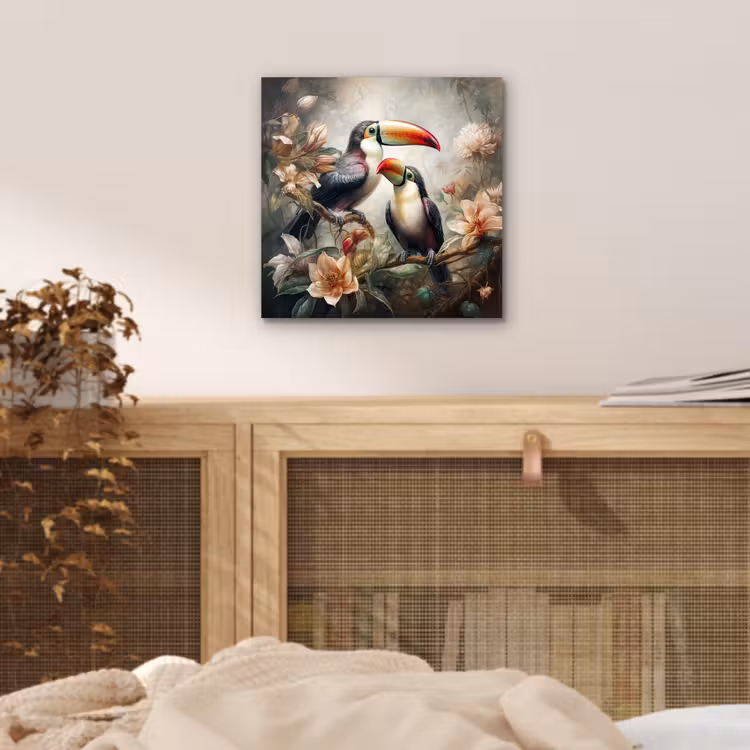 Toekan - Vogels - Bloemen - Jungle aluminium wit klein -sfeer3
