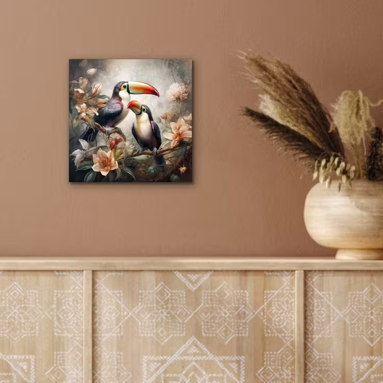 Toekan - Vogels - Bloemen - Jungle aluminium wit klein -sfeer4
