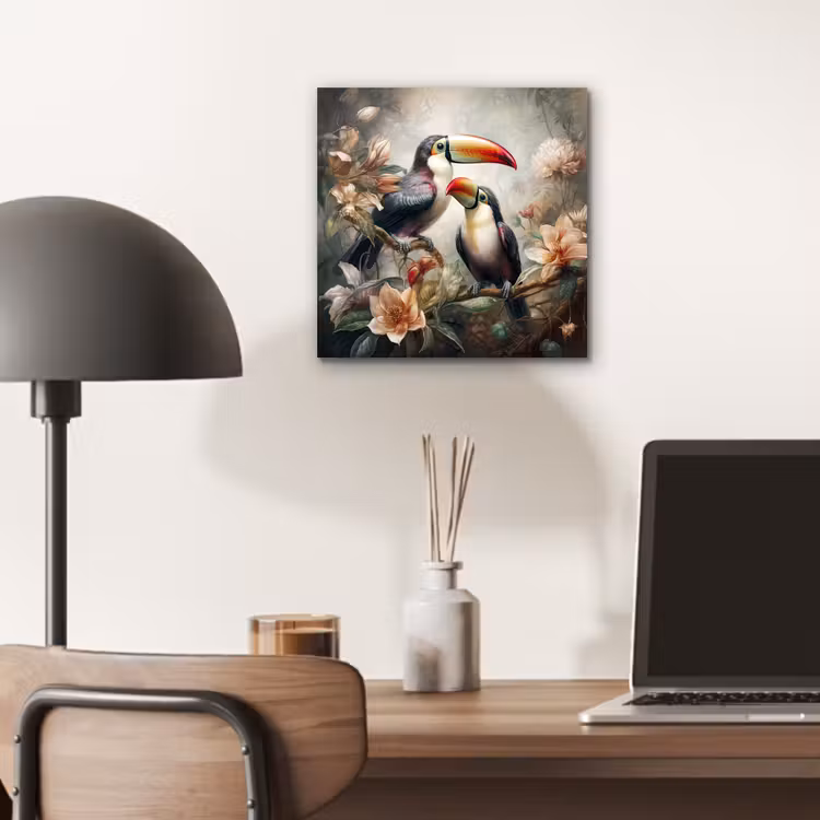Toekan - Vogels - Bloemen - Jungle aluminium wit klein -sfeer5
