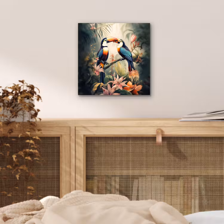 Toekan - Vogels - Bloemen - Natuur - Jungle aluminium wit klein -sfeer3