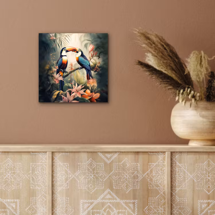 Toekan - Vogels - Bloemen - Natuur - Jungle aluminium wit klein -sfeer4
