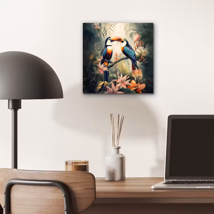 Toekan - Vogels - Bloemen - Natuur - Jungle aluminium wit klein -sfeer5