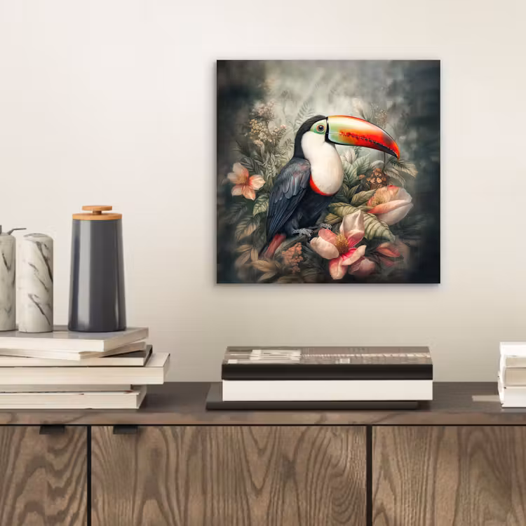 Toekan - Vogels - Bloemen - Planten - Tropisch aluminium wit klein -sfeer1