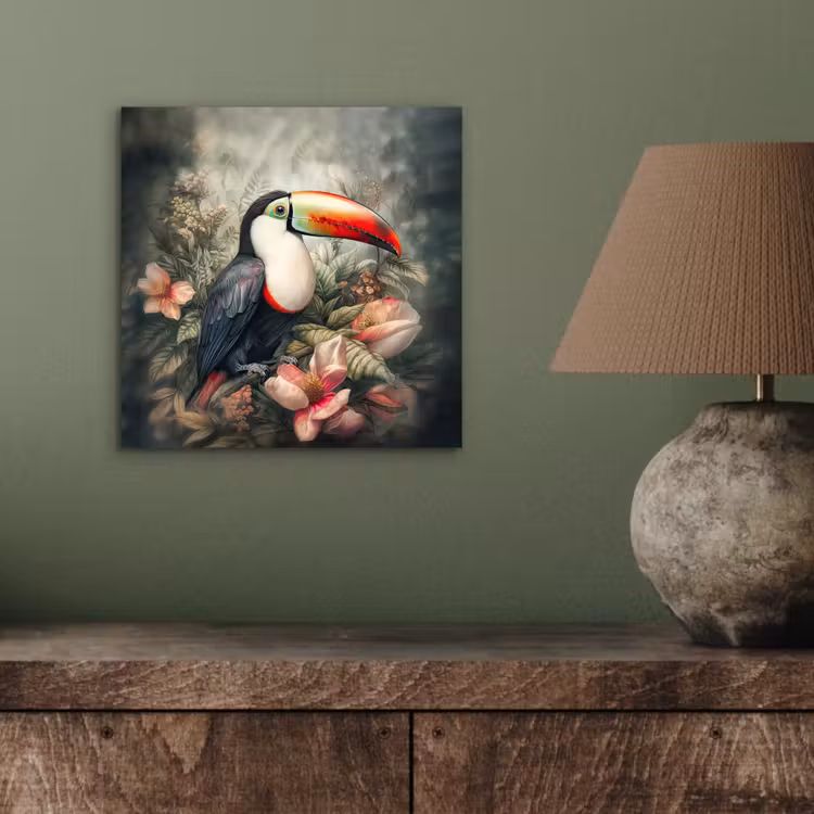 Toekan - Vogels - Bloemen - Planten - Tropisch aluminium wit klein -sfeer2