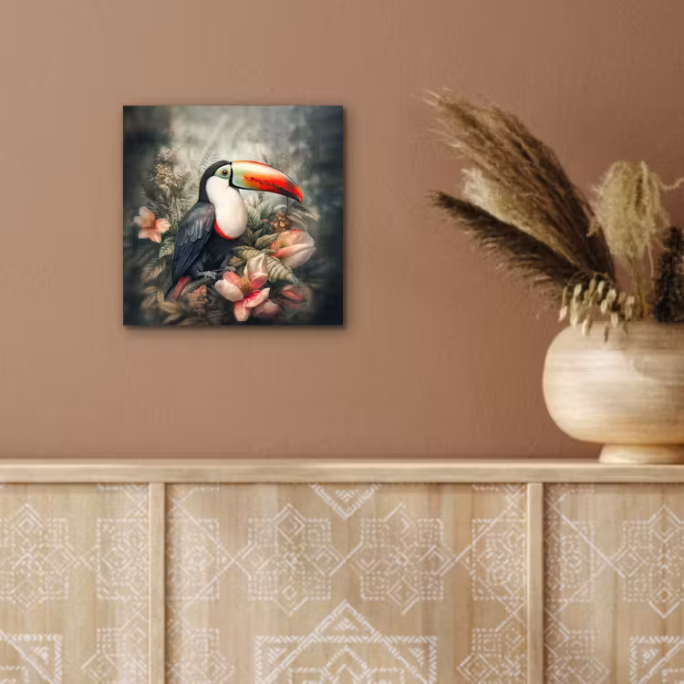 Toekan - Vogels - Bloemen - Planten - Tropisch aluminium wit klein -sfeer4