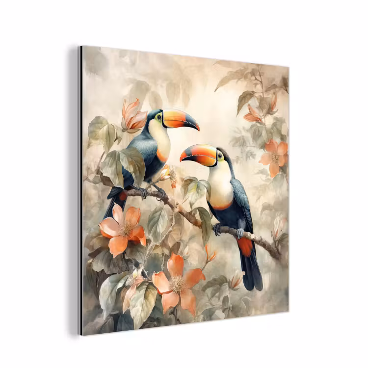 Toekan - Vogels - Bloemen - Tak aluminium wit klein -3d
