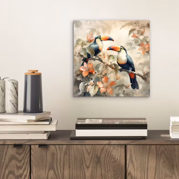 Toekan - Vogels - Bloemen - Tak aluminium wit klein -sfeer1