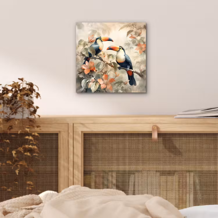 Toekan - Vogels - Bloemen - Tak aluminium wit klein -sfeer3