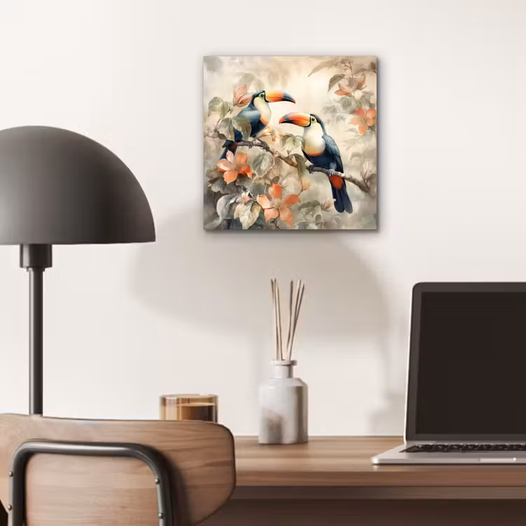 Toekan - Vogels - Bloemen - Tak aluminium wit klein -sfeer5