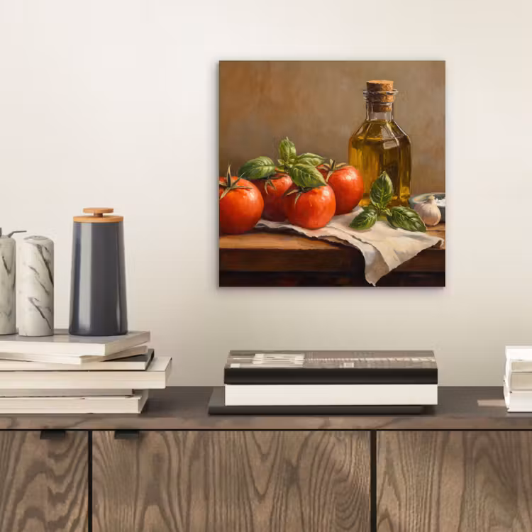 Tomaten - Olijfolie - Stilleven aluminium wit klein -sfeer1