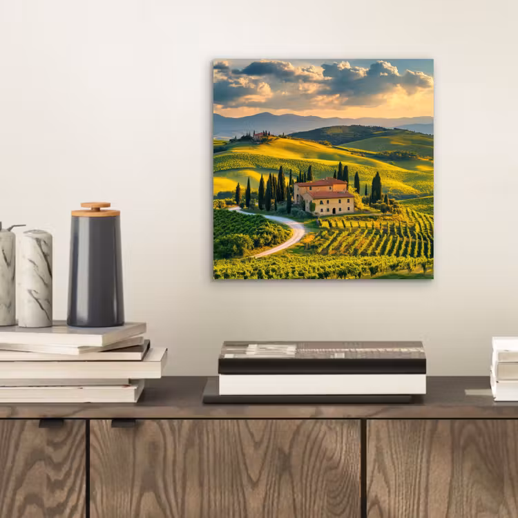 Toscane - Landschap - Wijngaarden aluminium wit klein -sfeer1