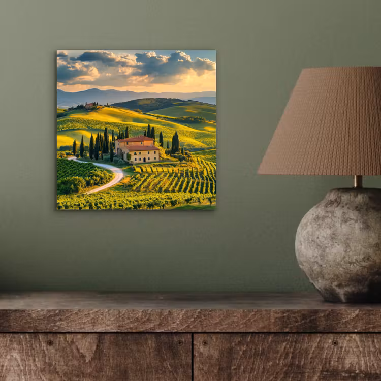 Toscane - Landschap - Wijngaarden aluminium wit klein -sfeer2