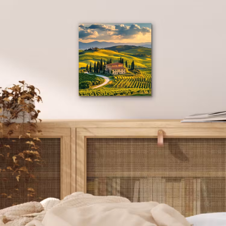 Toscane - Landschap - Wijngaarden aluminium wit klein -sfeer3