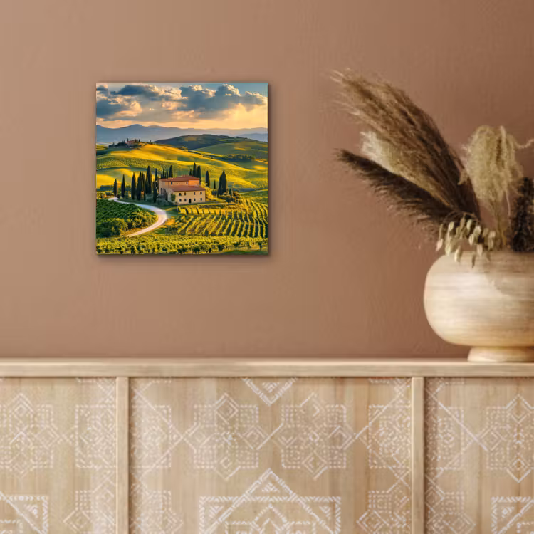 Toscane - Landschap - Wijngaarden aluminium wit klein -sfeer4