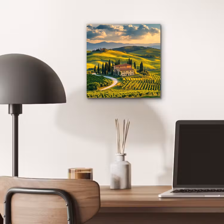 Toscane - Landschap - Wijngaarden aluminium wit klein -sfeer5