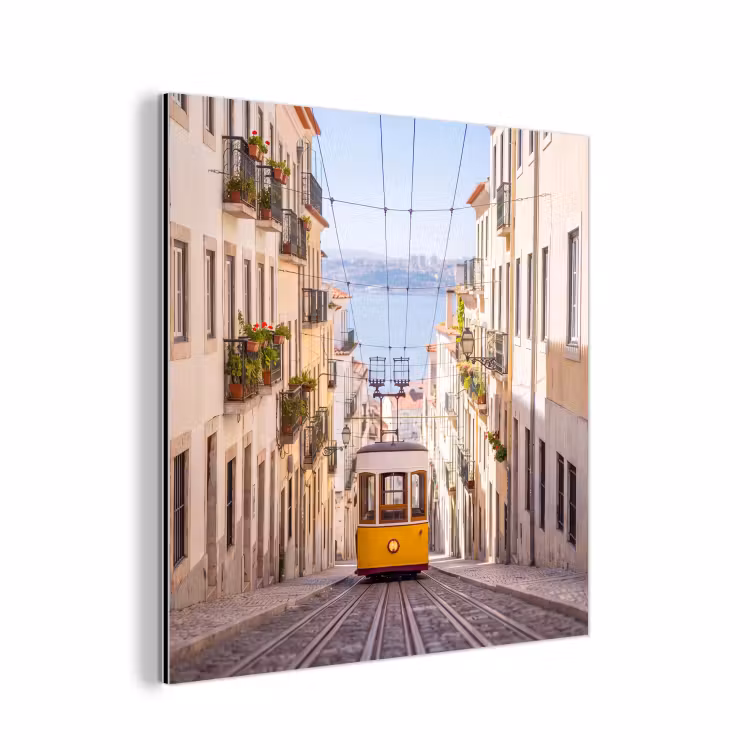 Tram - Straat - Stad - Architectuur - Geel aluminium wit klein -3d