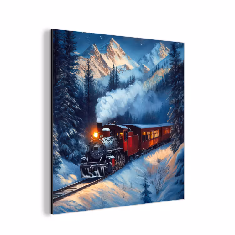 Trein - Kerst - Sneeuw - Kersttrein aluminium wit klein -3d