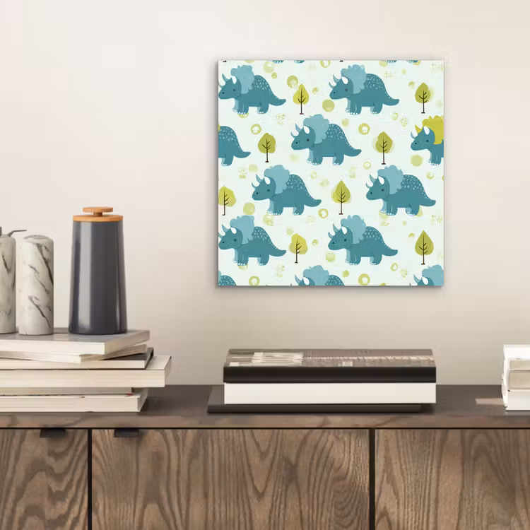 Triceratop - Blauw - Stippen - Boompjes aluminium wit klein -sfeer1