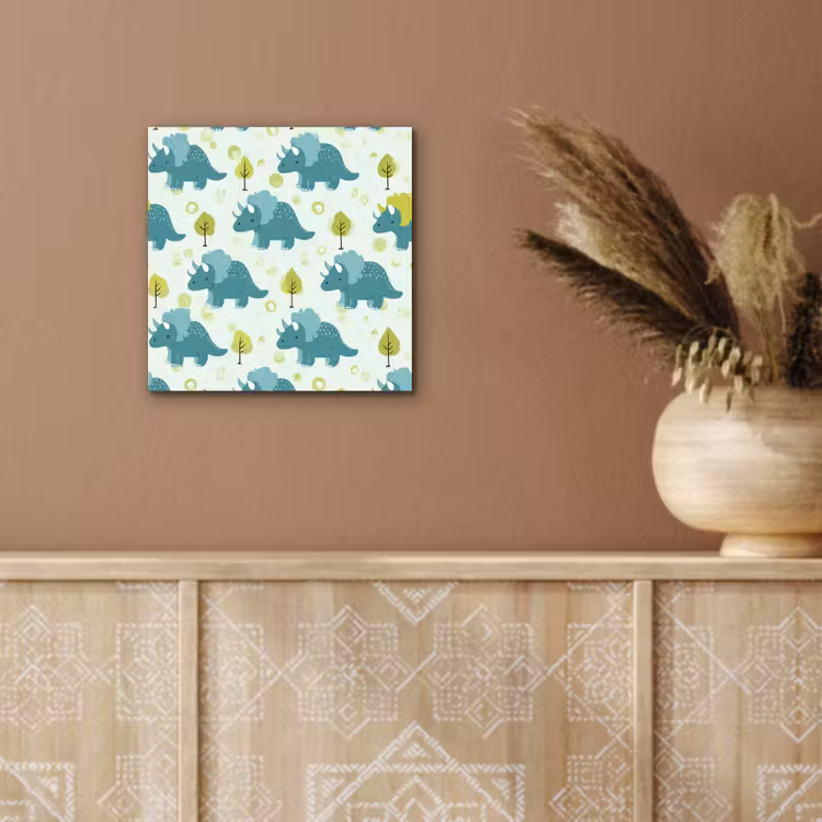 Triceratop - Blauw - Stippen - Boompjes aluminium wit klein -sfeer4