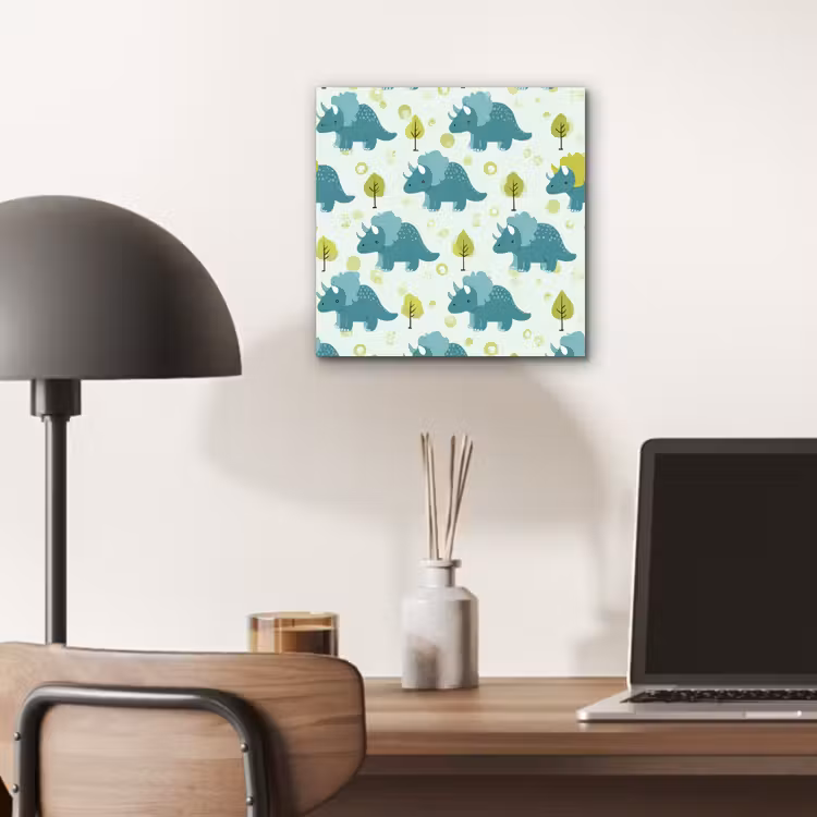 Triceratop - Blauw - Stippen - Boompjes aluminium wit klein -sfeer5