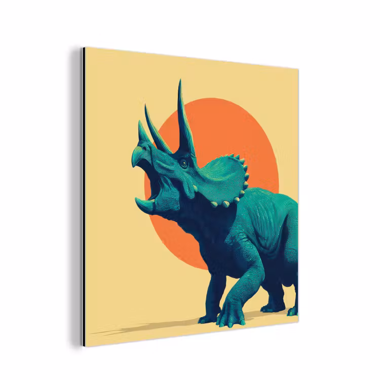 Triceratops - Cirkel - Oranje - Hoorns aluminium wit klein -3d