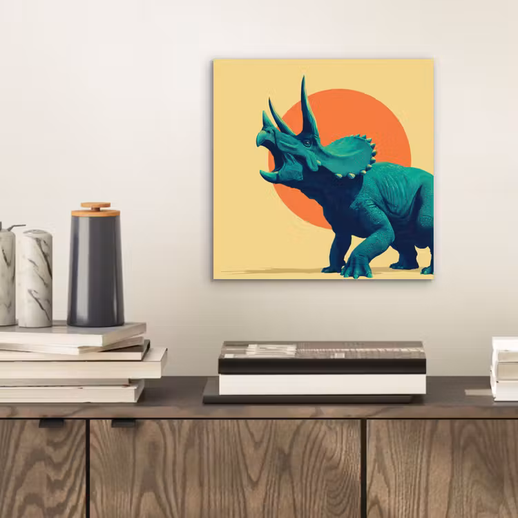 Triceratops - Cirkel - Oranje - Hoorns aluminium wit klein -sfeer1