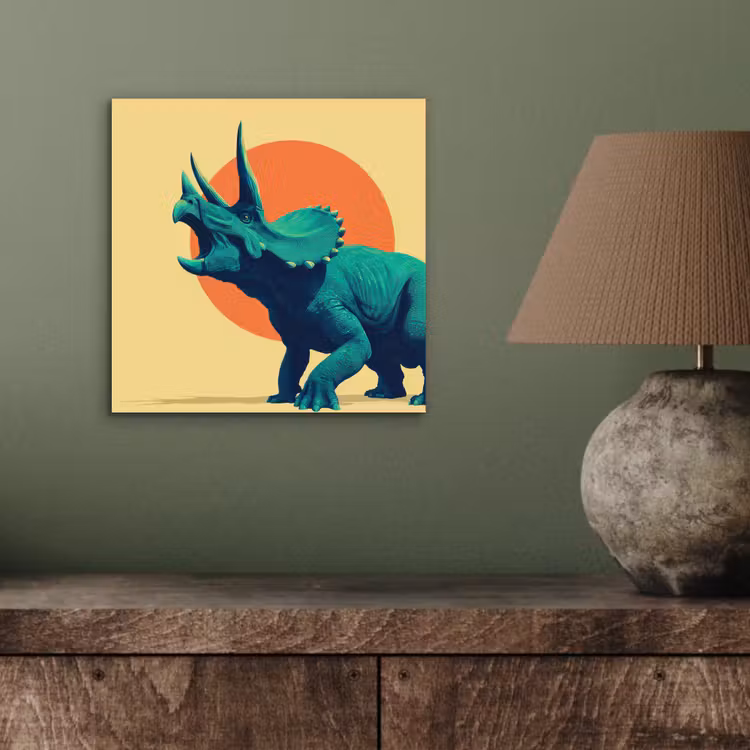 Triceratops - Cirkel - Oranje - Hoorns aluminium wit klein -sfeer2