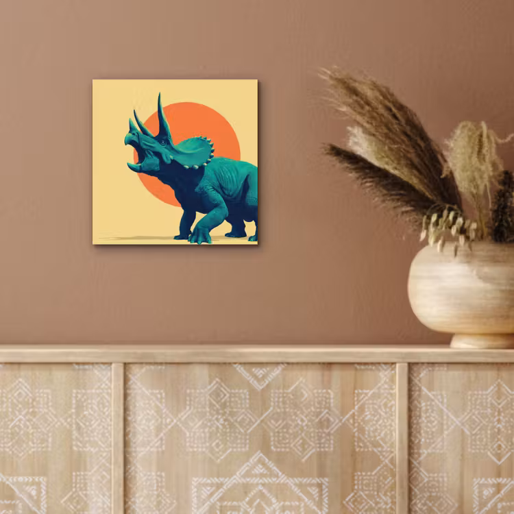 Triceratops - Cirkel - Oranje - Hoorns aluminium wit klein -sfeer4