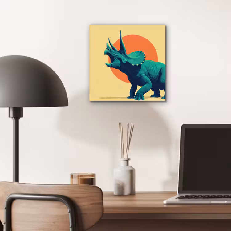 Triceratops - Cirkel - Oranje - Hoorns aluminium wit klein -sfeer5