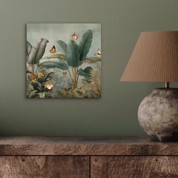 Tropisch bladerdek - Vlinders - groen - Bruin aluminium wit klein -sfeer2