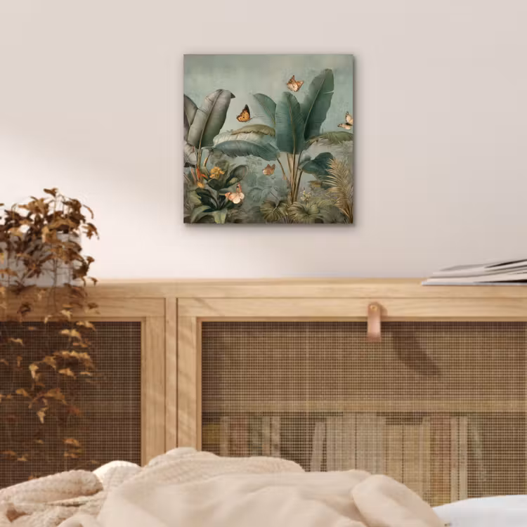 Tropisch bladerdek - Vlinders - groen - Bruin aluminium wit klein -sfeer3