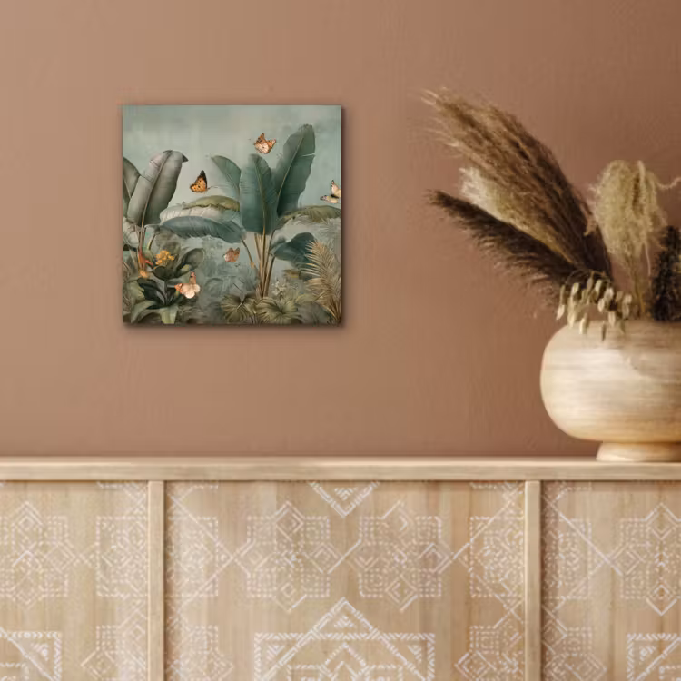 Tropisch bladerdek - Vlinders - groen - Bruin aluminium wit klein -sfeer4