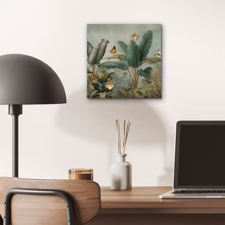 Tropisch bladerdek - Vlinders - groen - Bruin aluminium wit klein -sfeer5
