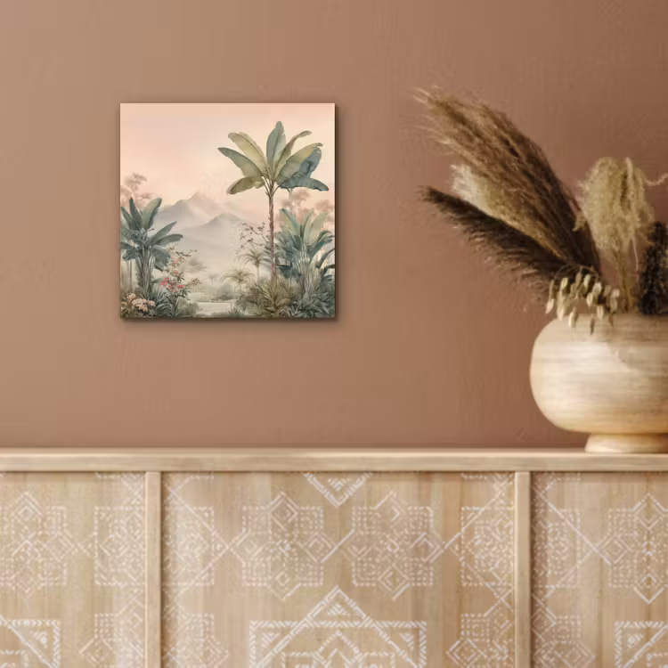 Tropisch landschap - palmbomen - Bloemen - Roze lucht aluminium wit klein -sfeer4