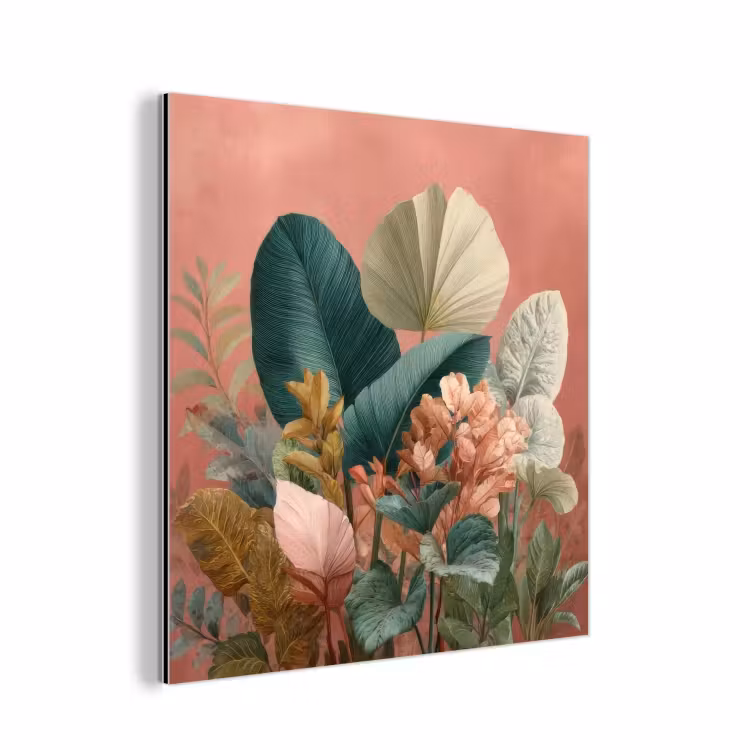 Tropische bladeren - Bloemen - Roze - groen aluminium wit klein -3d