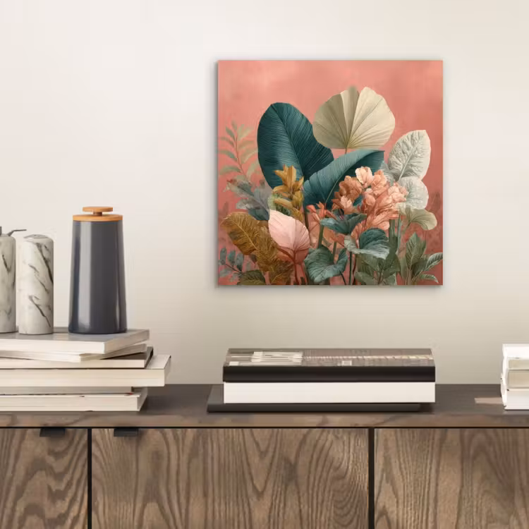 Tropische bladeren - Bloemen - Roze - groen aluminium wit klein -sfeer1