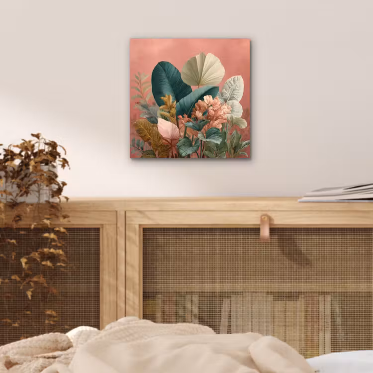 Tropische bladeren - Bloemen - Roze - groen aluminium wit klein -sfeer3