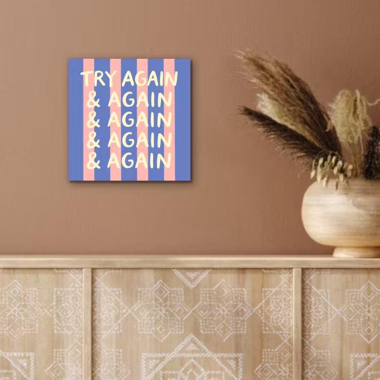 Try again - Strepen - Roze - Verticaal - Blauw aluminium wit klein -sfeer4