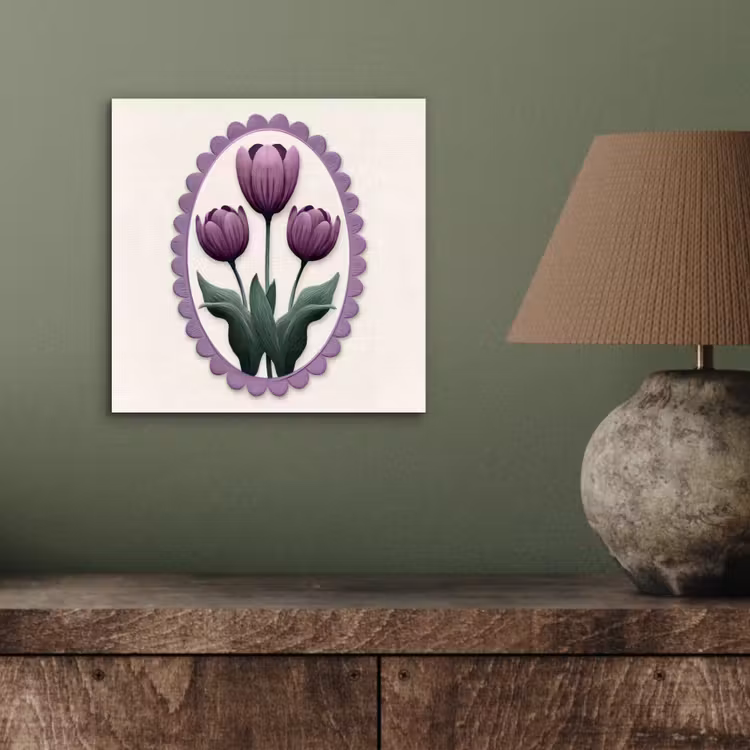 Tulpen - Paars - Lijst - Bladeren aluminium wit klein -sfeer2