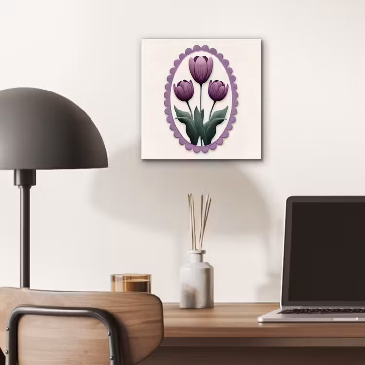 Tulpen - Paars - Lijst - Bladeren aluminium wit klein -sfeer5