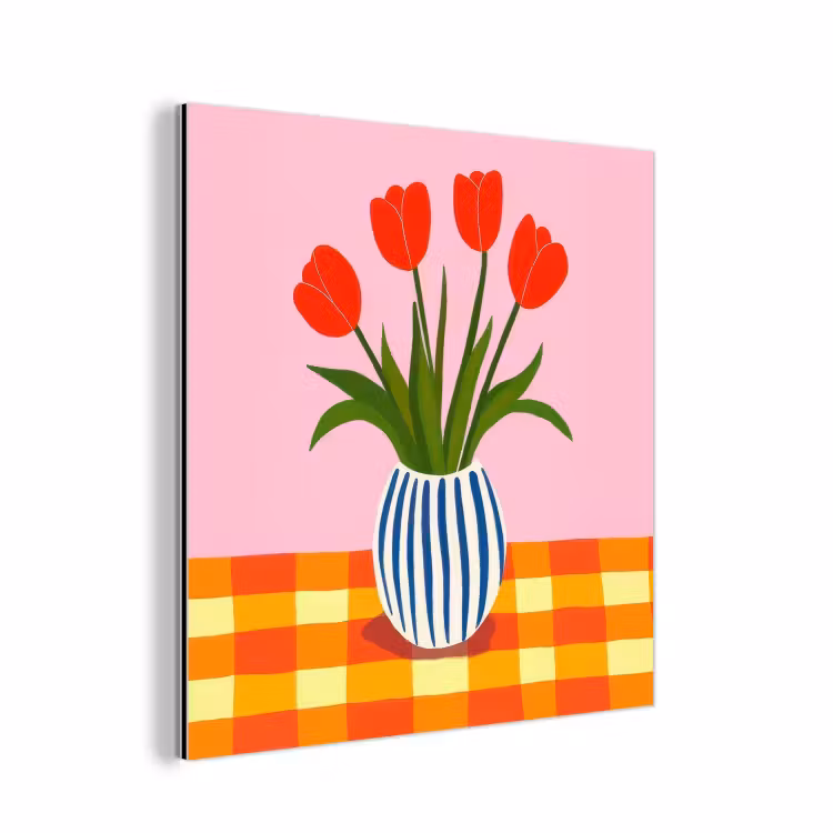 Tulpen - Roze - Vaas aluminium wit klein -3d