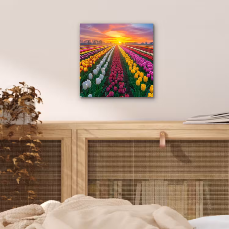 Tulpenveld - Zonsondergang - Kleurrijk aluminium wit klein -sfeer3
