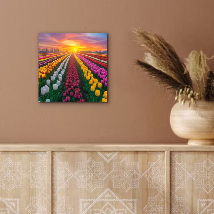Tulpenveld - Zonsondergang - Kleurrijk aluminium wit klein -sfeer4