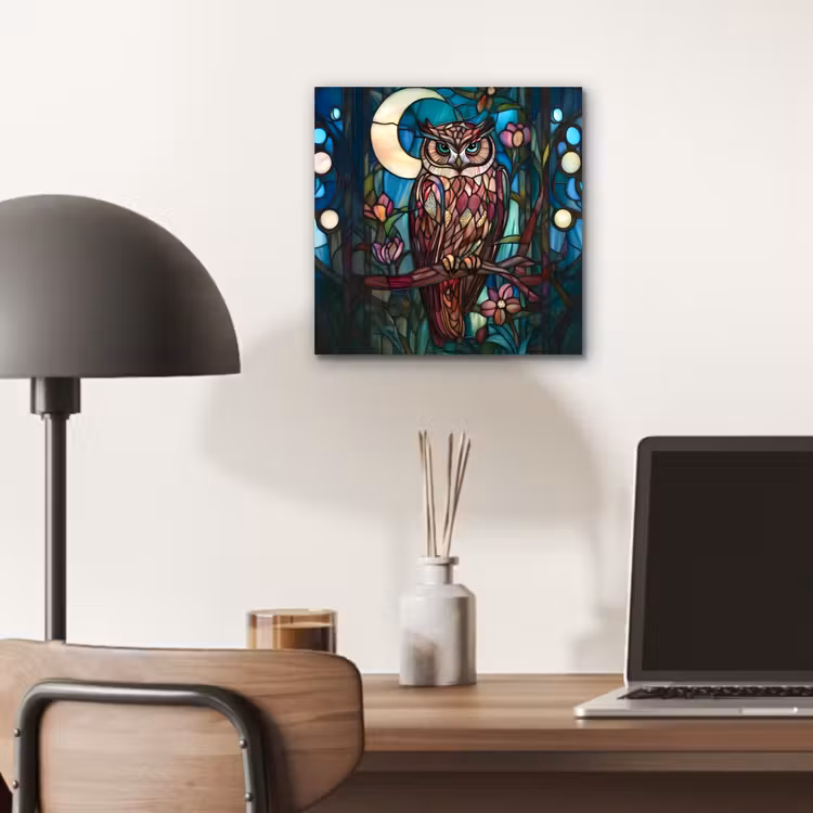 Uil - Mozaïek - Maan - Nacht aluminium wit klein -sfeer5