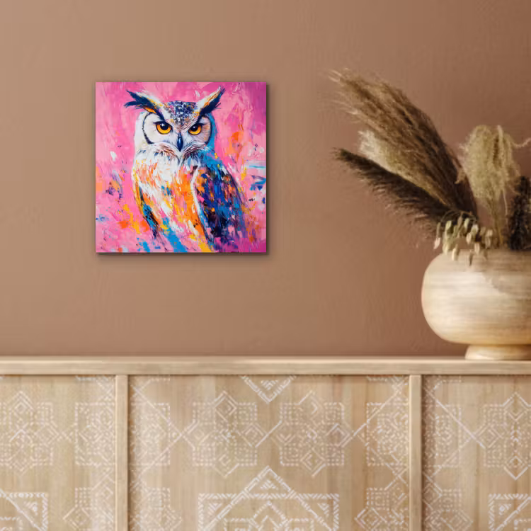 Uil - Roze - Blauw - Verf - Abstract aluminium wit klein -sfeer4