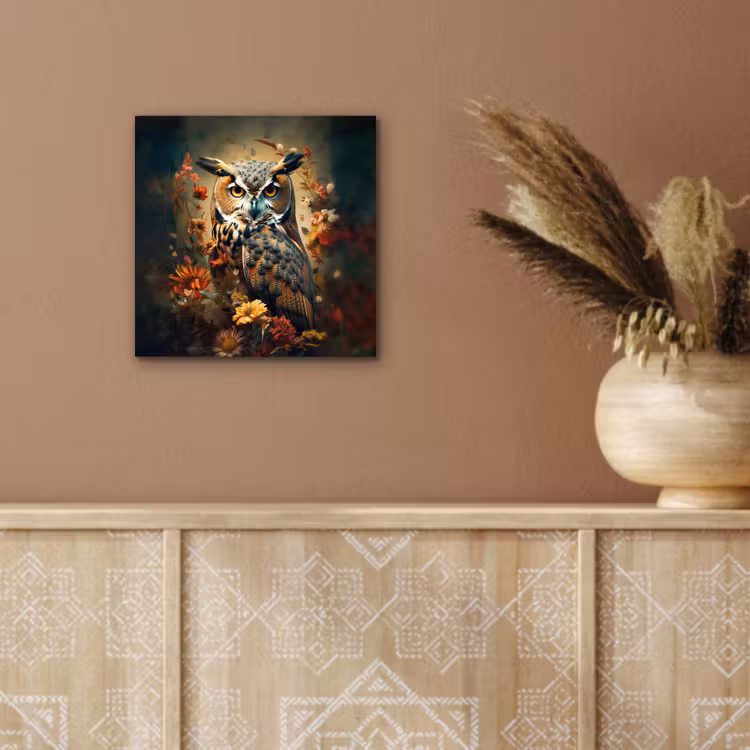 Uil - Vogel - Bloemen - Planten - Botanisch aluminium wit klein -sfeer4