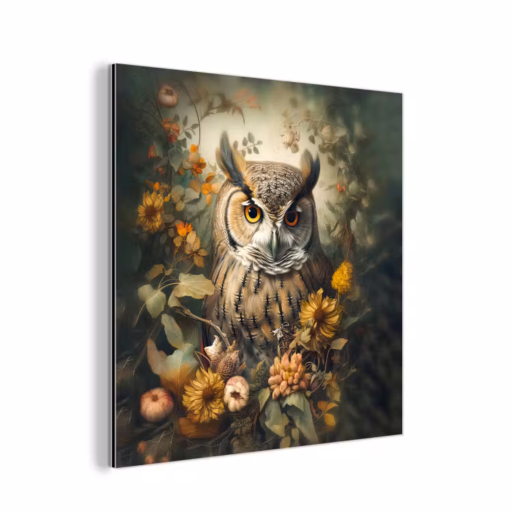Uil - Vogels - Bloemen - Natuur aluminium wit klein -3d